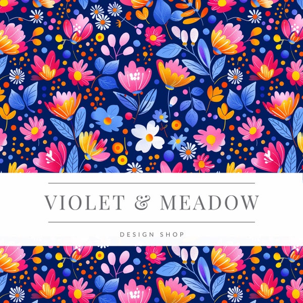 Preppy, Neon Bright Blue, Electric Summer Watercolor seamless pattern, Preppy Floral, Preppy Tropical Flowers, Preppy Seamless paper