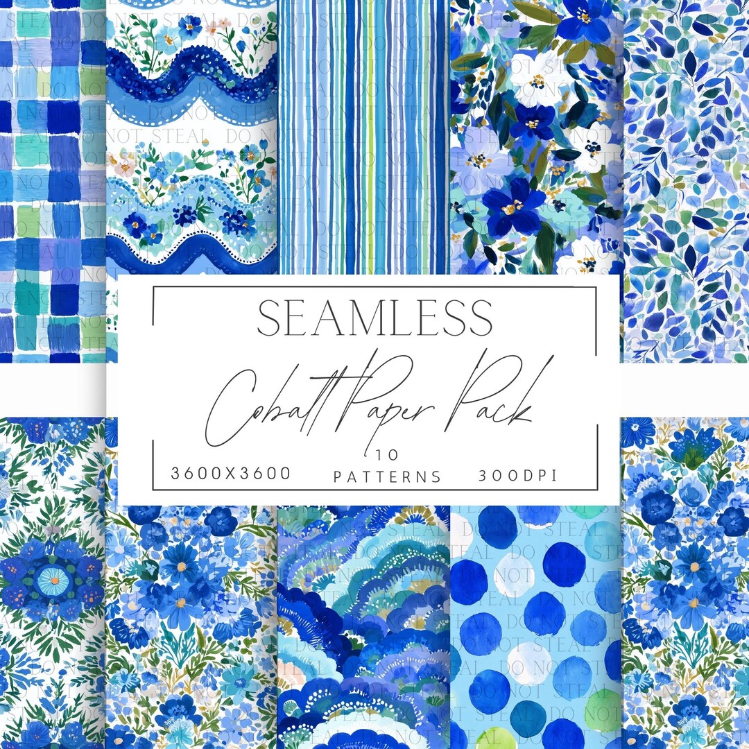 Coastal Blue Floral Pattern | Botanical Digital Paper Pack | Seamless ...
