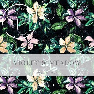 Purple Seamless, Floral Seamless Pattern, Elegant Watercolor Flower Design, Pastel Botanical Pattern, Fabric Pattern