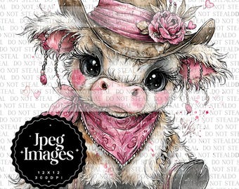 10 Boho Cow Clipart: Whimsical JPG Images (Commercial Use, Digital Download)