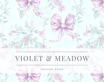 Pastel Bows Pattern | Wildflowers Flowers | Seamless Repeat Pattern| Backgrounds Printable Paper| Decorative Paper| Spring Botanicals