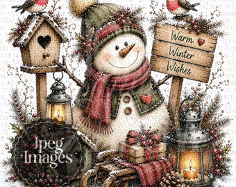 10 Cozy Snowman Christmas Clipart Bundle | 10 JPG Winter Shirt Sublimation Graphics