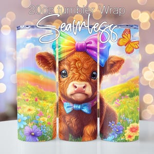 Regenbogen Highland Kuh 20 Unzen Skinny Tumbler Sublimationsdesign, Highland Kuh Tumbler Wrap, Kuh Tumbler Wrap PNG, digitaler Download Sublimation
