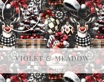 Vintage motif de Noël imprimable aquarelle clipart, téléchargement numérique JPG de haute qualité, journal indésirable, décorations de Noël, créations en papier