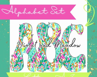Floral Alphabet PNG, Paisley Doodle Letters, Bright Rainbow Alpha, Floral Numbers PNG, Flower Doodle Letters Clipart Letters