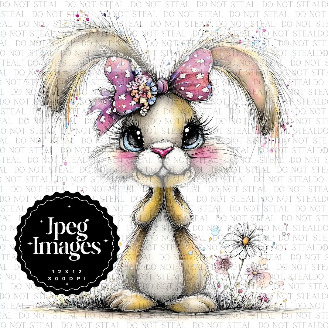 Whimsical Bunny Clipart Bundle | Cute Boho Quirky Rabbit Art JPG | Big ...