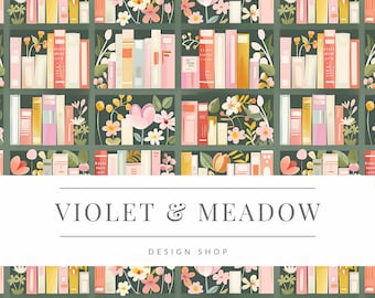 Bookshelf Seamless Booklovers Background Pattern Books Background, Library Background Repeating Pattern for  Sublimation and fabrics prints
