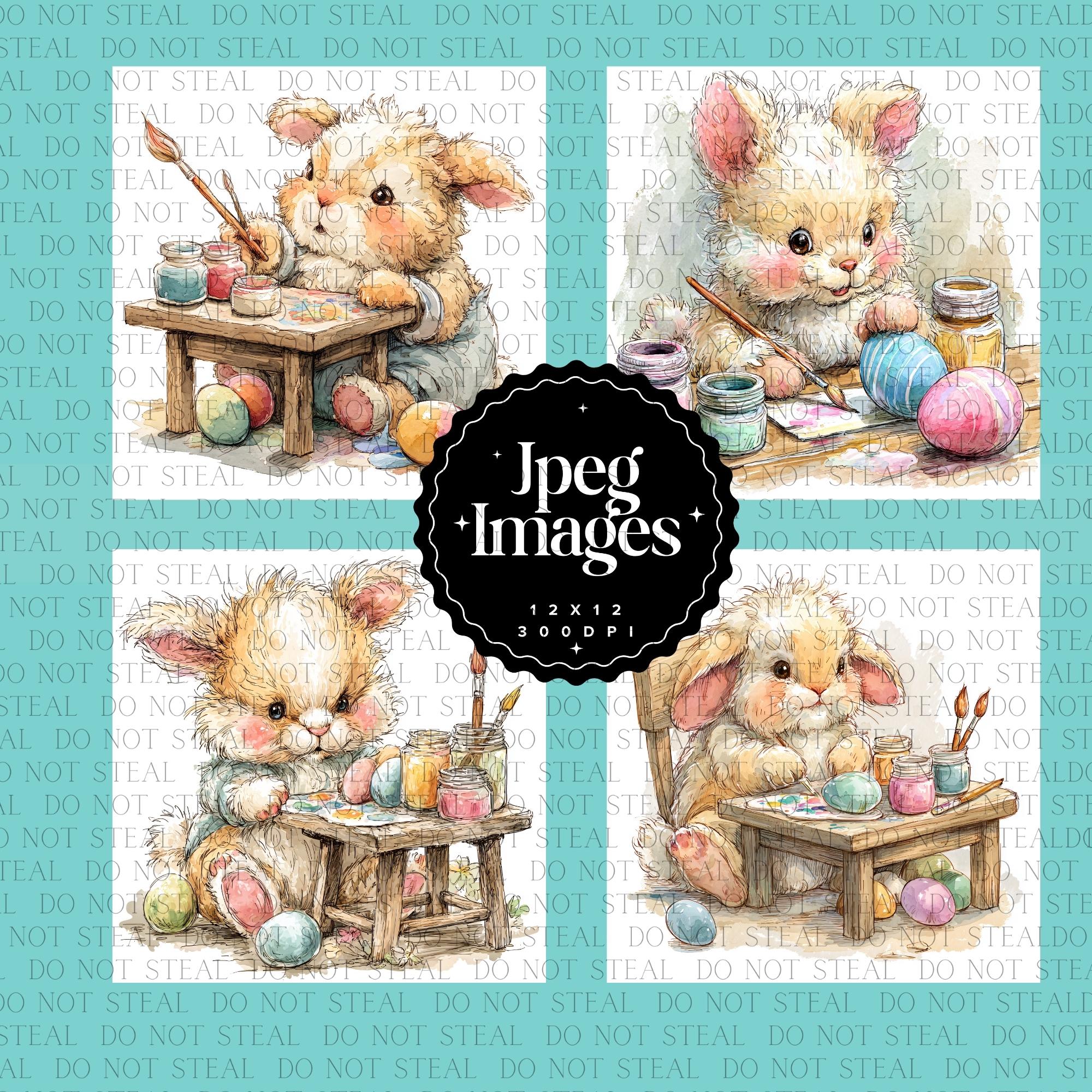 Easter Bunny Clipart Set: Whimsical Spring Painting Illustration Bundle ...