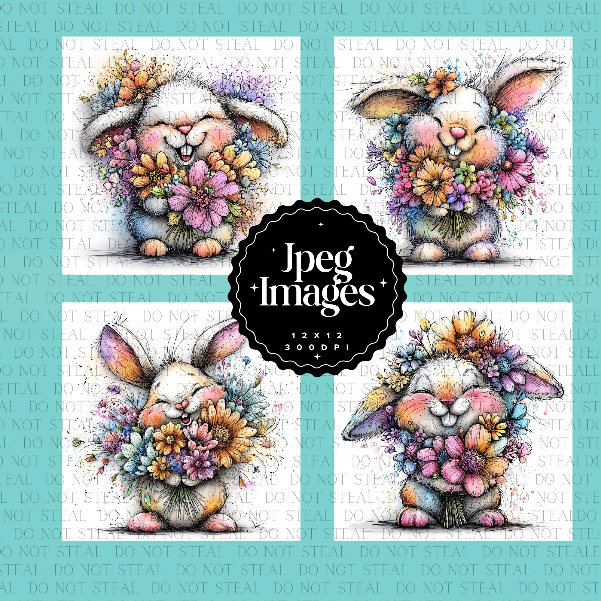 Whimsical Bunny Clipart Bundle | Cute Boho Quirky Rabbit Art JPG | Big ...