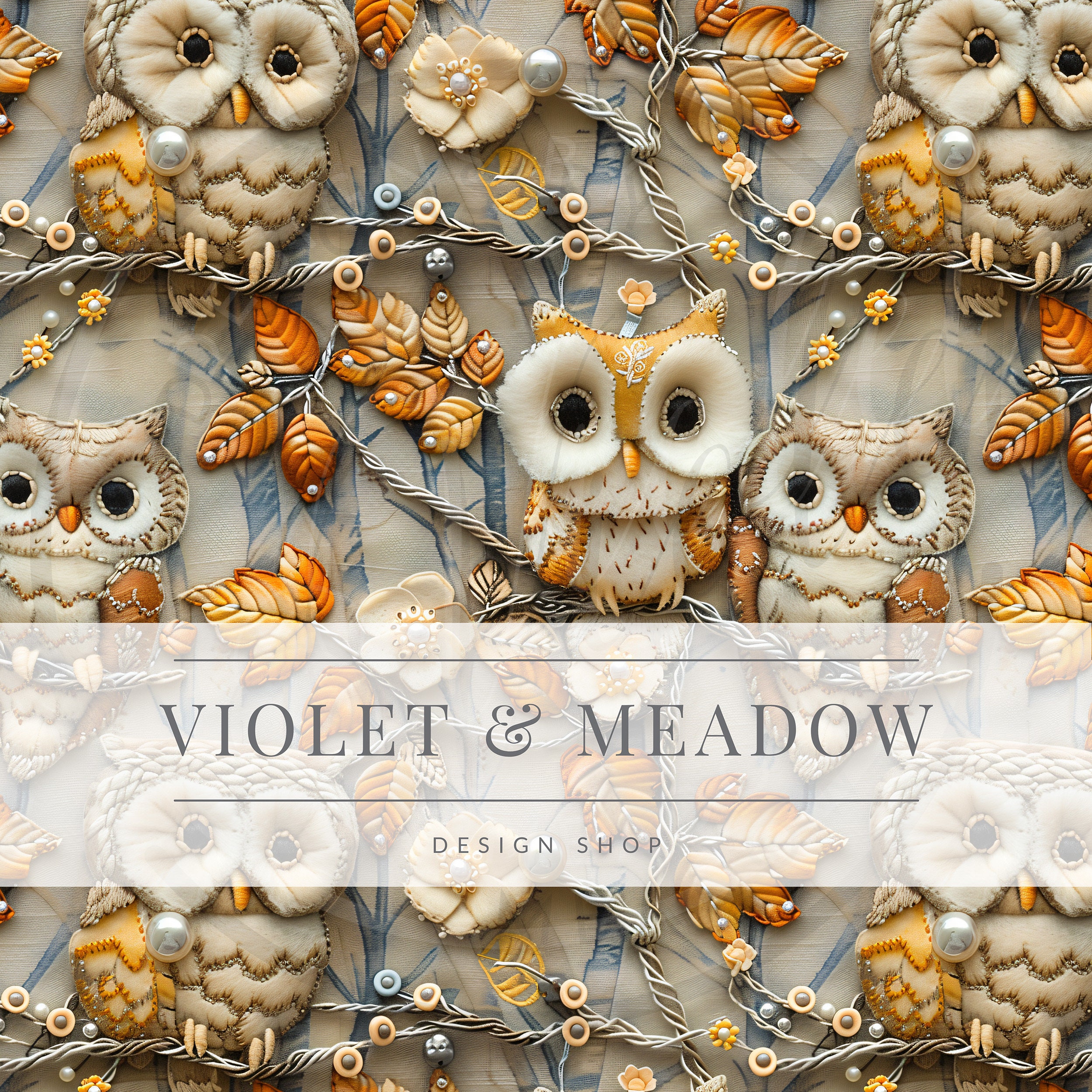 Fall Floral Owls | Seamless Pattern | Instant Download | Printable Digital Paper | Surface Design | 