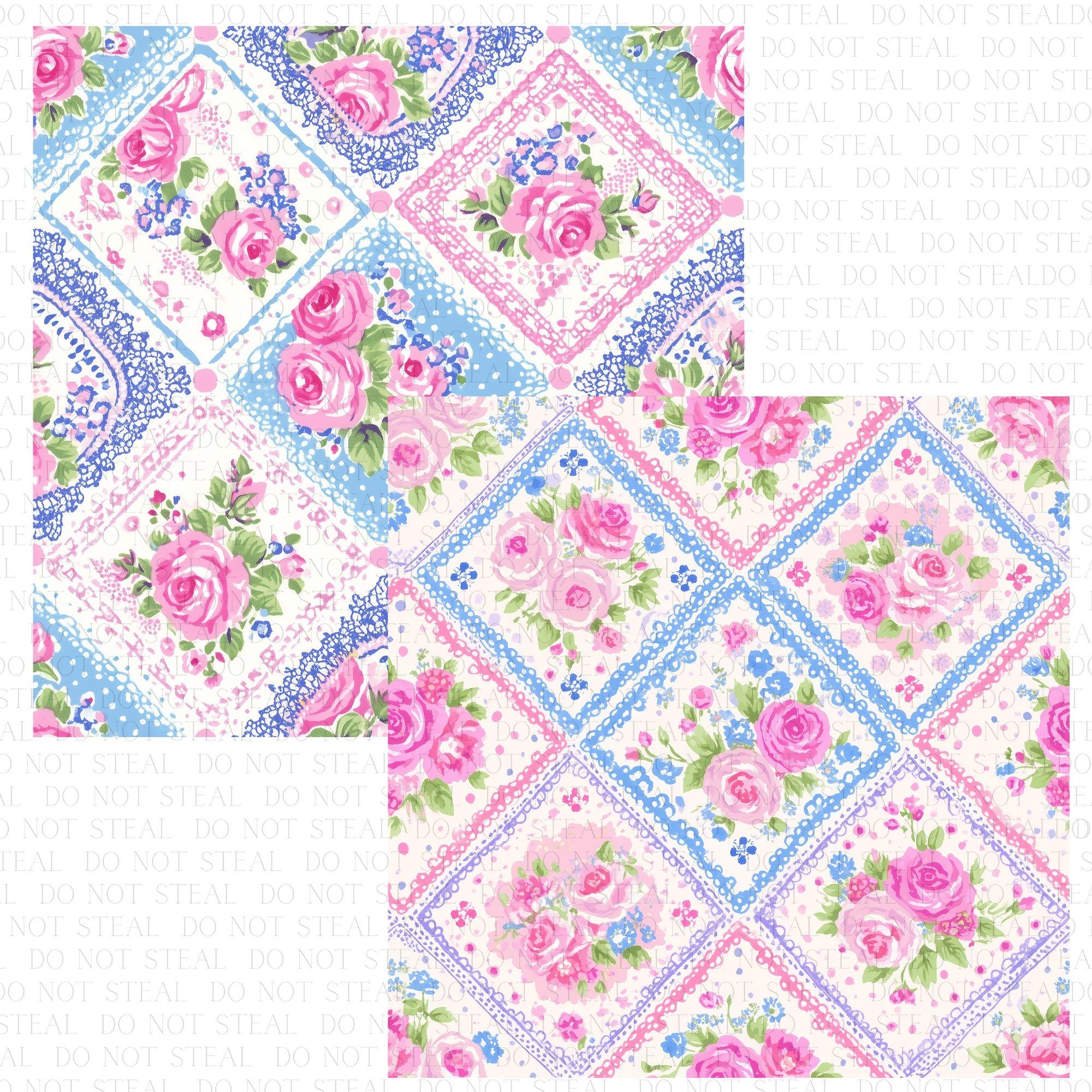 Blush Blue Floral Digital Paper Pack | Lace Seamless Pattern | Shabby ...