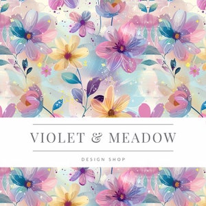 Shabby Chic Flowers Seamless Pattern, Soft Pastel Watercolor  Surface Design, Watercolor Seamless Pastel Flowers