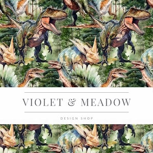 Seamless fabric pattern, printable download, Seamless dinosaurs, sewing pattern, surface design, junk journal paper, clothing pattern