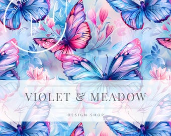 Pink and Blue Butterflies | Floral | Cute Seamless Repeat Pattern | Backgrounds | Printable Digital Paper| Decorative Paper | Digital Paper