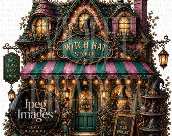 Whimsical Halloween Village Clipart Bundle | Enchanted Pumpkin Shop Art JPG | Cottagecore Witchy Town Clipart for Sublimation JPEG