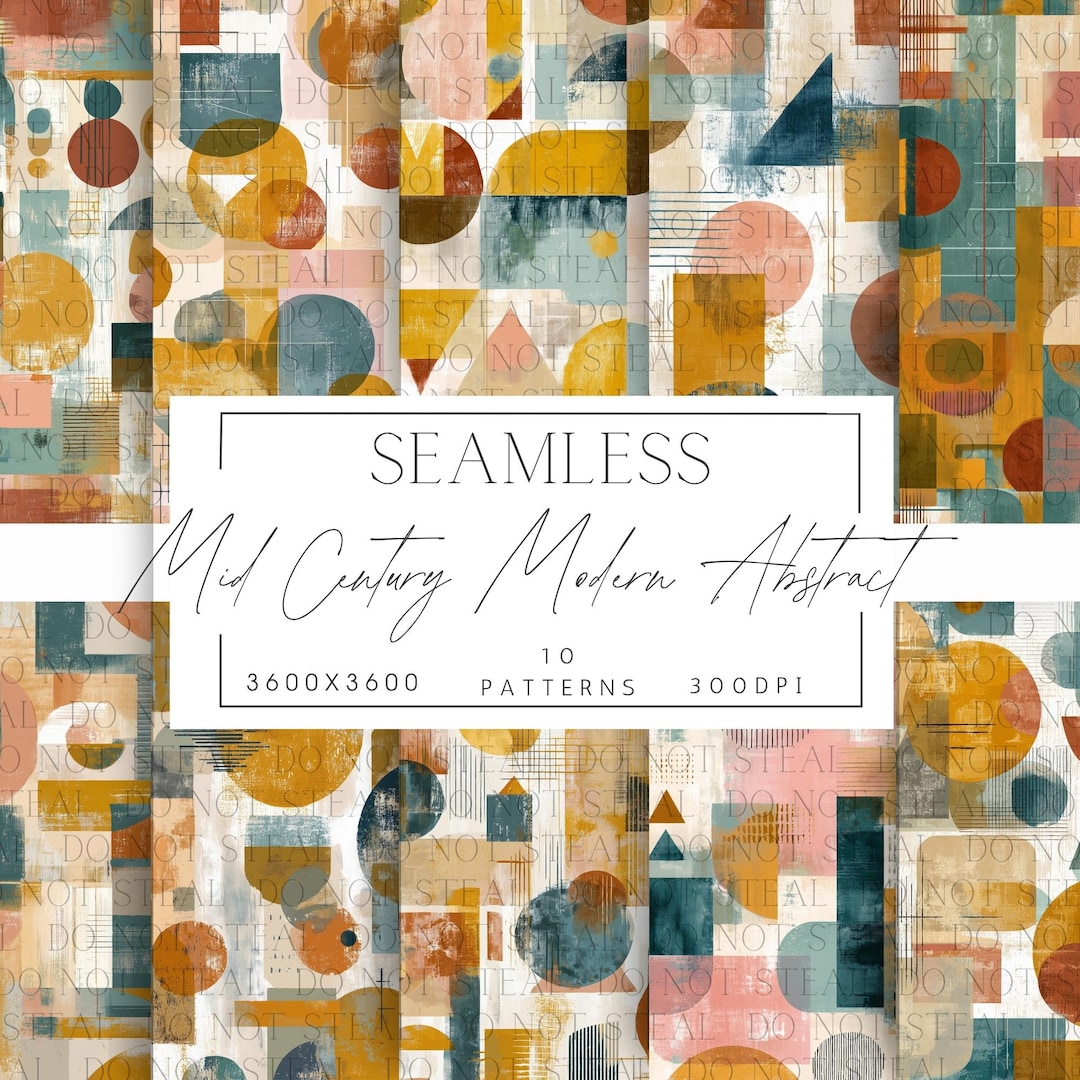 Mid Century Modern Digital Paper Pack | Retro Geometric Seamless ...