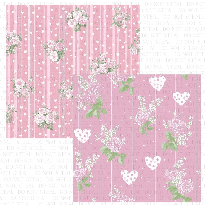 Pink Floral Digital Paper Pack | Shabby Chic Rose Seamless Patterns ...