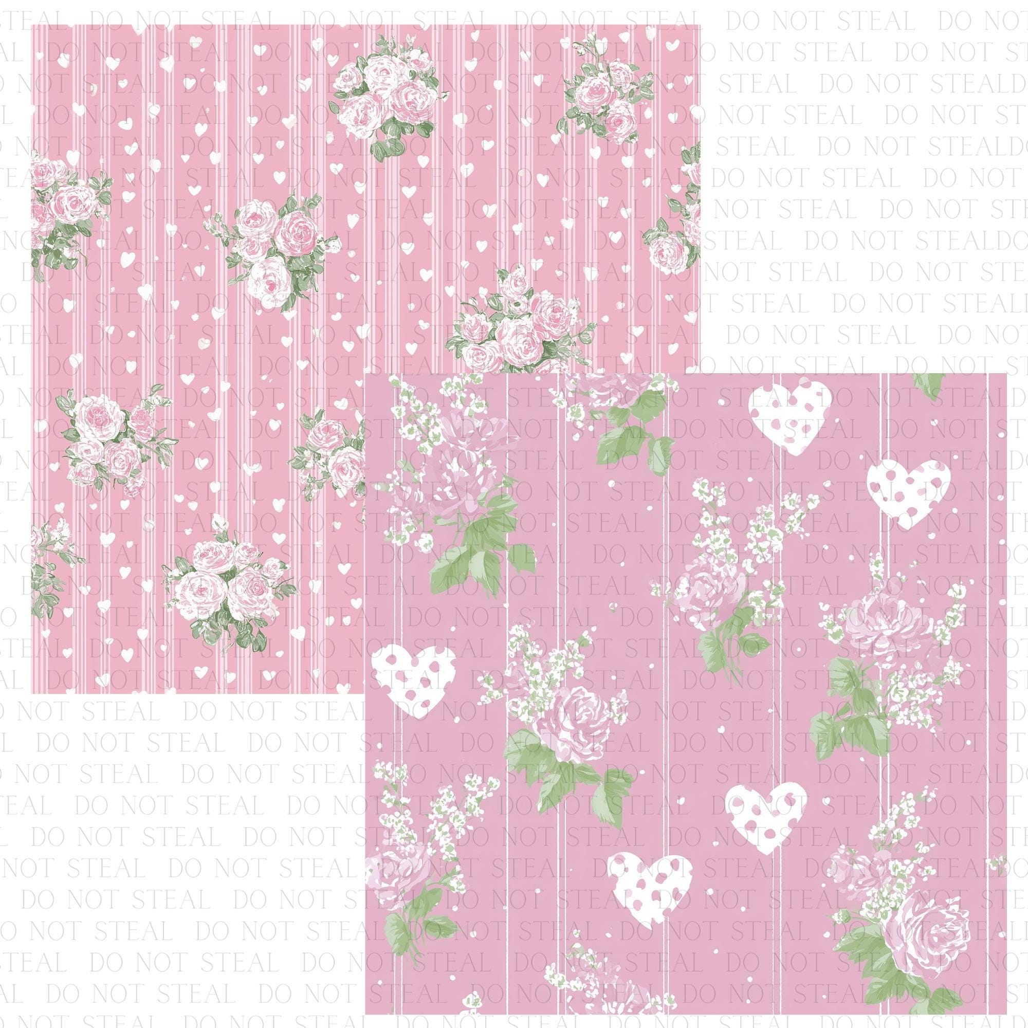 Pink Floral Digital Paper Pack | Shabby Chic Rose Seamless Patterns ...