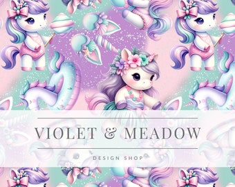 Pastel Unicorns | Seamless Pattern | Instant Download | Printable Digital Paper | Surface Design | Sublimation | Tumbler Wrap | Cake Topper