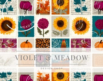 Patchwork otoñal sin costuras, girasoles, Día de Acción de Gracias sin costuras / Papel digital imprimible / Halloween / Sublimación / Patrón repetitivo /