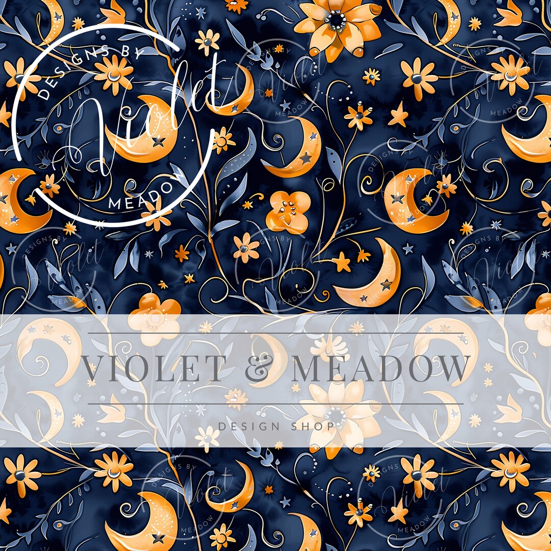 Seamless Moon Flowers Pattern, Cute Moon Seamless Design File , Digital ...