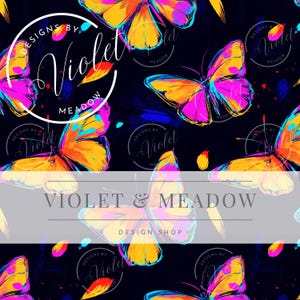 Neon Butterfly Pattern | Butterflies Seamless Pattern for Fabric & Print-On-Demand | Neon Digital Design