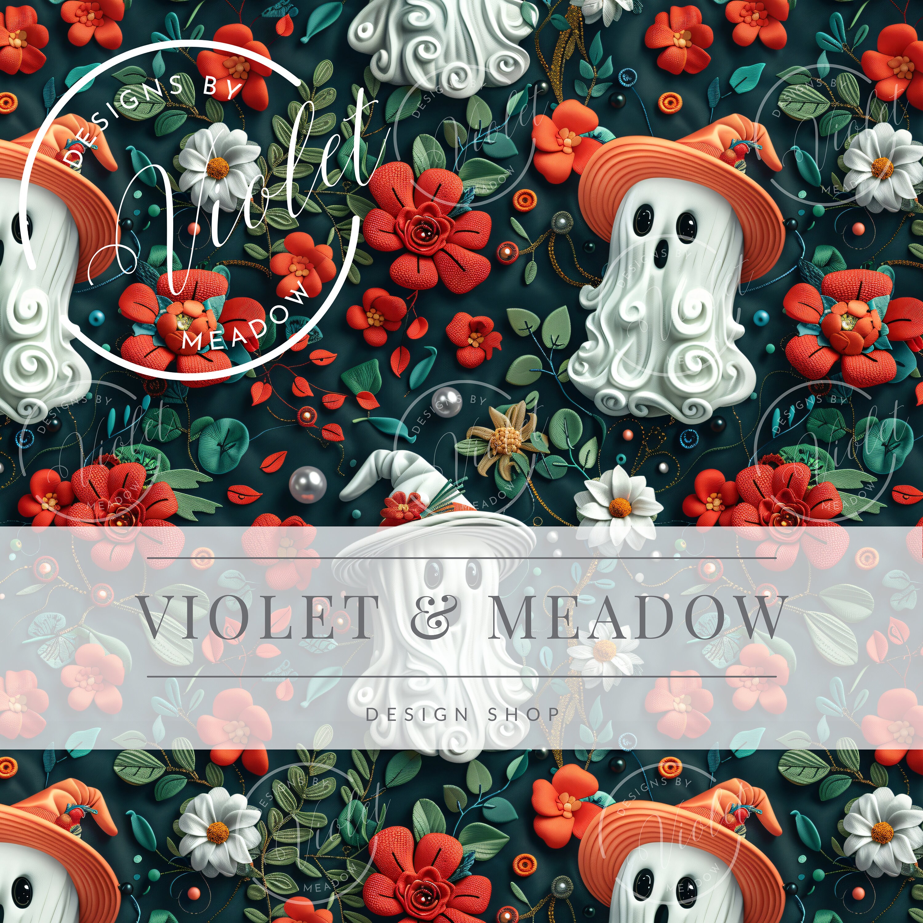 3D Fall Boho Autumn Knit Ghost Seamless Pattern | Fall Flowers ...