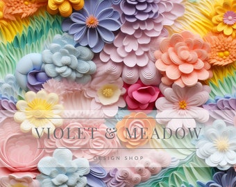 Pastel Floral 3D Seamless File  3D  Flowers Digital Paper  Cute Floral Seamless Pattern Rainbow Pastel Repeat Pattern Fabric Print Digital
