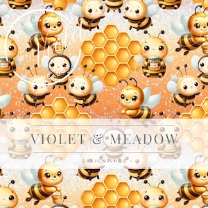 Cute Spring Honey Bees | Seamless Pattern | Instant Download | Printable Digital Paper | Bee | Sublimation | Repeating Pattern | Flower
