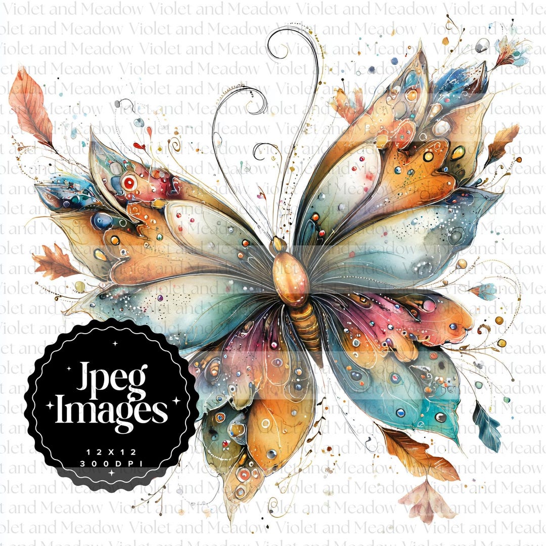 11 JPG Autumn Butterfly Clipart: Boho Fall Floral Graphics (digital ...