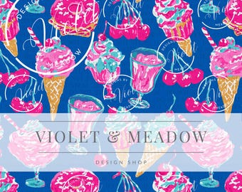 Ice Cream Dessert Seamless Pattern | Pink Sweet Treats with Cherries | Kawaii Summer Digital Paper