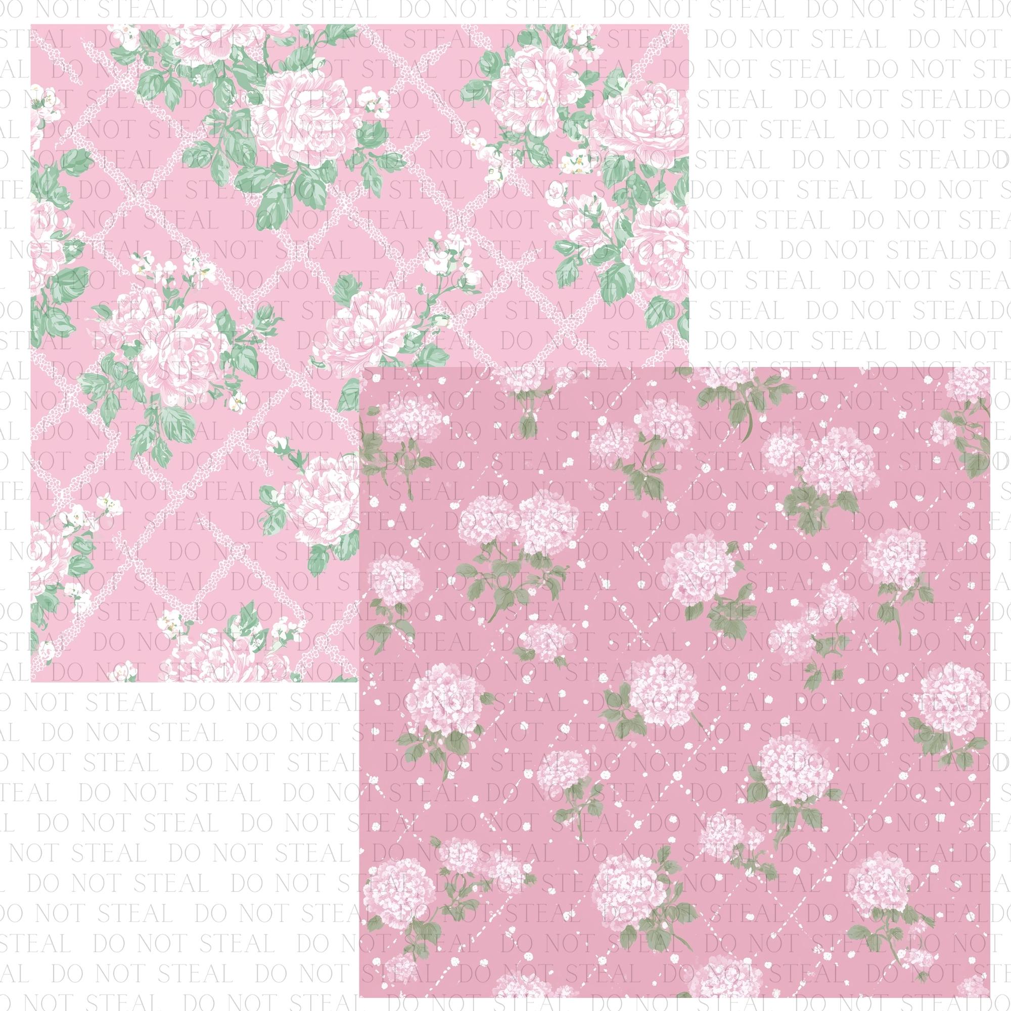 Pink Floral Digital Paper Pack | Shabby Chic Rose Seamless Patterns ...