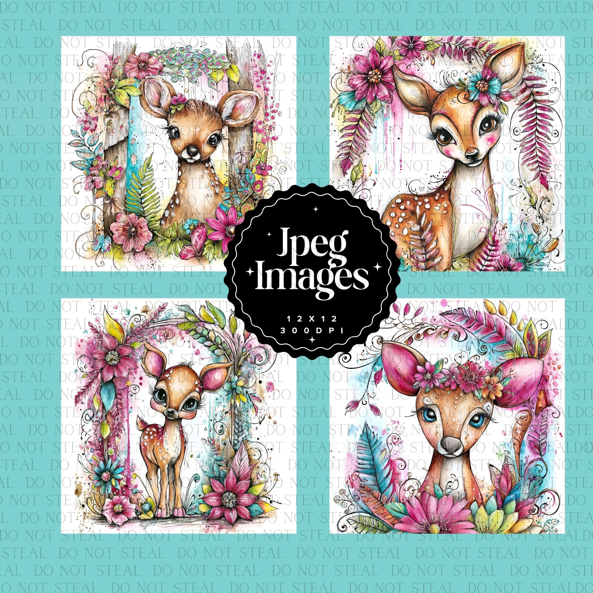 Whimsical Deer Clipart Bundle | Cute Boho Quirky Baby Fawn Art JPG ...