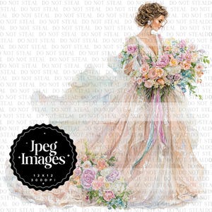 10 Wedding Clipart, Romantic Bride, Wedding Bridal Gown Clipart, High-Quality JPGs, Paper Craft, Junk Journal