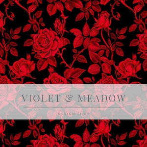 Mörka röda taggrosor höstblommor | Gotiska blommor sömlösa upprepade mönster | Bakgrunder | Utskrivbar digital nedladdning