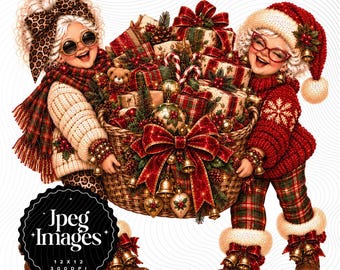 Christmas Best Friends Clipart Bundle | 10 JPEG Images | Christmas Ladies, Baking & Holiday Fun (Digital Download)