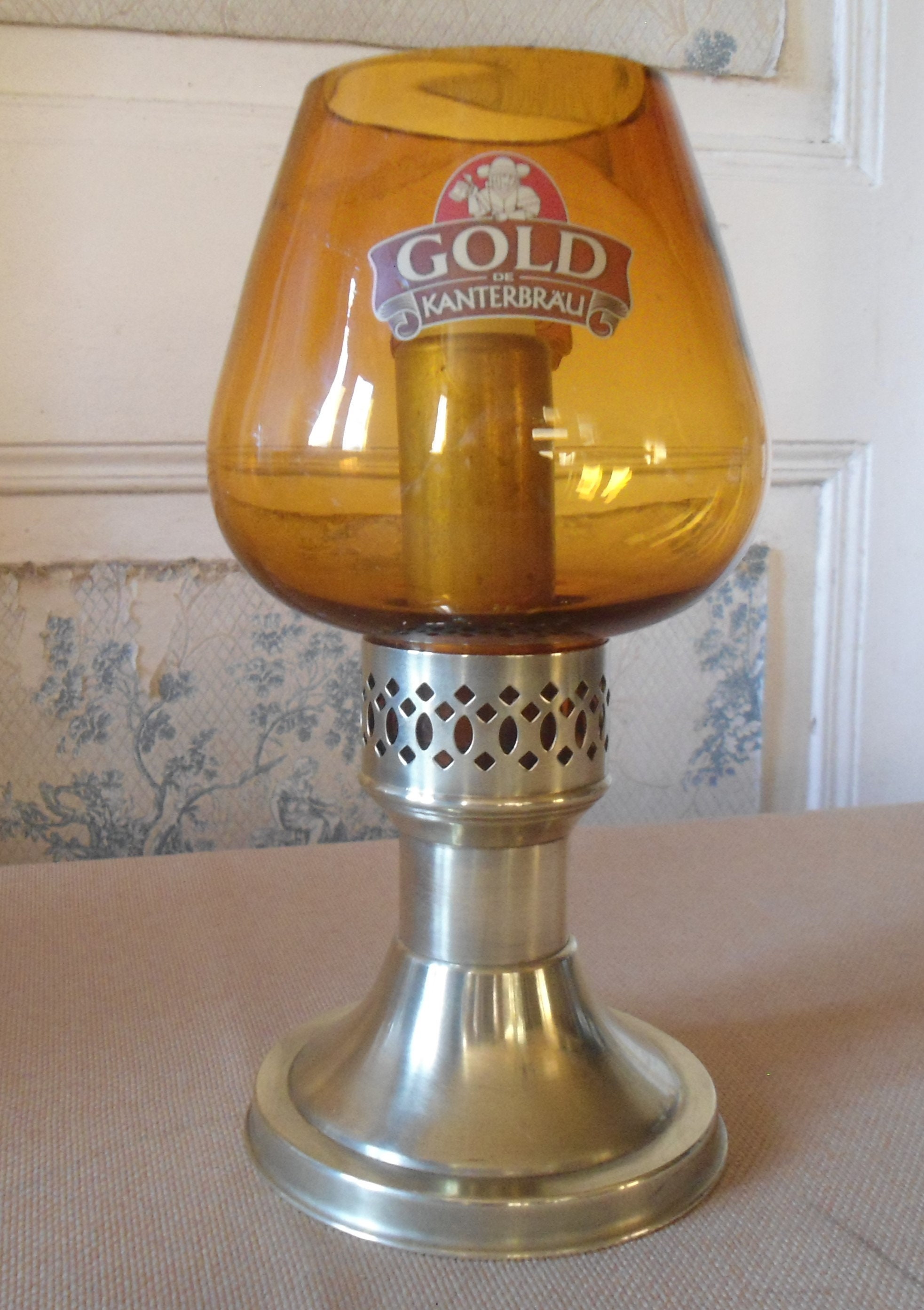 Lampe Bougeoir Photophore Publicitaire Bière Gold de Kanterbrau Spécialement Réalisée Par Mason Cand