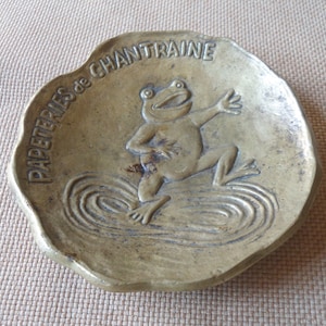 Empty Pocket Cup in Bronze Advertising Chantraine Paper mills Signed Frog Decor Max Le Verrier Diameter: 10 cm