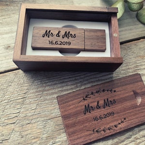 Personalisierter Holz Holz USB-Stick mit Box - Walnuss Ahorn - Hochzeitstag Fotografie Logo Geschenk - 8GB 16GB 32GB 64GB