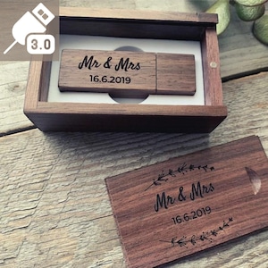 USB 3.0 - Personalised Wooden Wood USB Flash Drive With Box - Walnut Maple -  Wedding Anniversary Photography Logo Gift - 8GB 16GB 32GB 64GB