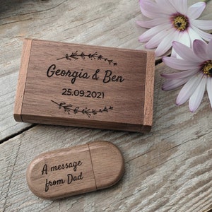 Personalised Wooden Wood USB Flash Drive Stick With Box Walnut Maple Wedding Anniversary Christening Birthday Gift 8GB 16GB 32GB 64GB image 2