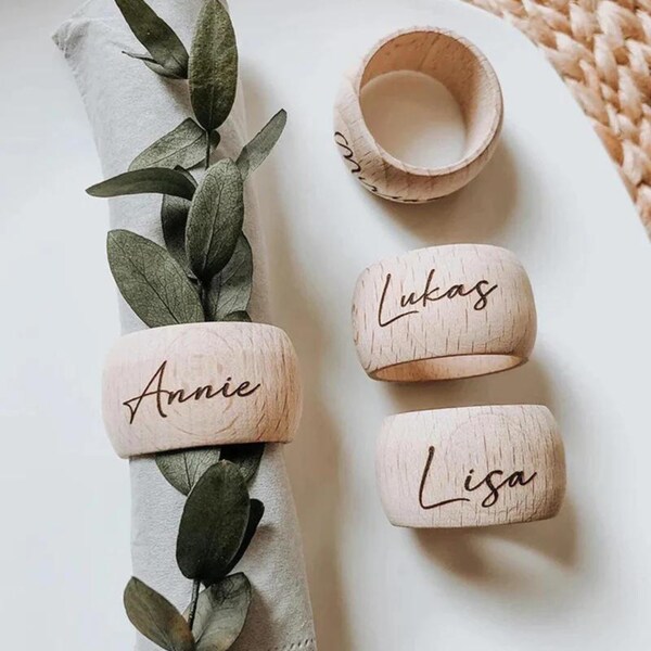 Personalised Wooden Wood Napkin Ring For Rustic Wedding Table décor Rings