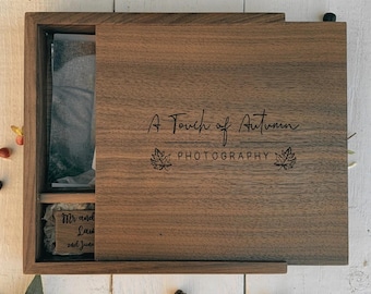 Album photo personnalisé 6x4 gravé au laser boîte coulissante en bois de noyer et d'érable avec cadeau de photographie de mariage USB USB 2.0 3.0