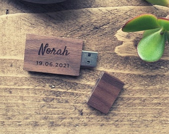 USB Stick Flash Drive - Maple Walnut - Wooden Wood - Wedding Birthday Photography Logo Bespoke Personalised Gift 4GB - 64GB