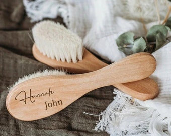 Personalised Custom Wooden Wood Baby Hair Soft  Brush - Baby Shower New Born Christening Birthday Keepsake Gift