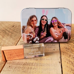 Clé USB photo personnalisée en métal et cristal - Boîte cadeau en métal personnalisée - Pour enterrement de vie de jeune fille, mariage, anniversaire - 4 - 64 Go