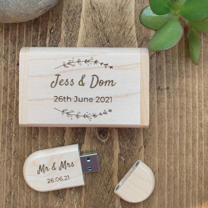 Personalised Wooden Wood USB Flash Drive Stick With Box Walnut Maple Wedding Anniversary Christening Birthday Gift 8GB 16GB 32GB 64GB image 3