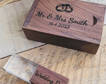 Personalised Crystal Wooden Wood Walnut Maple Flash Drive USB Stick With Box Wedding Photo Birthday Gift Logo Business Laser Engraved