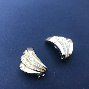 Vintage Signed Christian Dior Gold Tone and Crystal Clip on Earrings