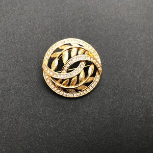 Vintage Signierte Attwood und Sawyer Gold Ton und Kristall Kreis Blatt Brosche Anstecknadel.
